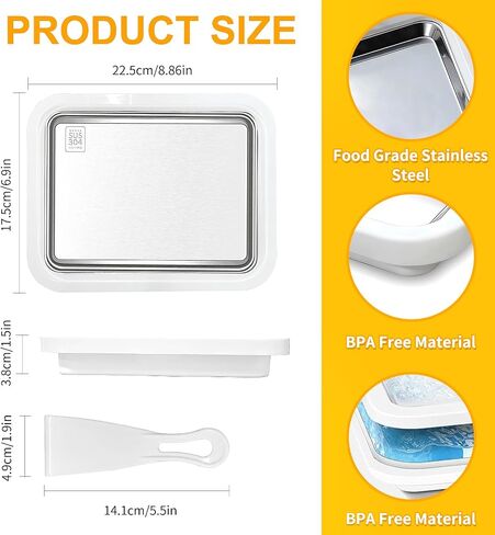 Rolled Ice Cream Maker with 2 Scrapers Food Grade Stainless Steel rolled ice cream tra for Frozen Yogurt/Slushie Birthday Gift Homemade DIY for Fun Parent-Child Activities Families (White) in Kuwait