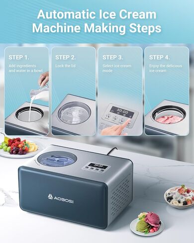 AAOBOSI Electric Ice Cream Maker with Compressor, Ice Cream Maker Machine No Pre Freezing, Ice Cream Machines for Home, Small Homemade Gelato Maker with 4 Modes, 1.61 Quart in Saudi Arabia