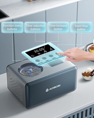 AAOBOSI Electric Ice Cream Maker with Compressor, Ice Cream Maker Machine No Pre Freezing, Ice Cream Machines for Home, Small Homemade Gelato Maker with 4 Modes, 1.61 Quart in Saudi Arabia