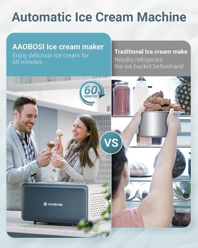AAOBOSI Electric Ice Cream Maker with Compressor, Ice Cream Maker Machine No Pre Freezing, Ice Cream Machines for Home, Small Homemade Gelato Maker with 4 Modes, 1.61 Quart in Saudi Arabia
