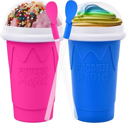 2PCS Slushie Maker Cup-500ml DIY Magic Quick Frozen Smoothies Cups for Homemade Milk Shake Ice Cream Maker, Portable Cooling Cups, Double Layer Squeeze Slushy Maker Cup, Birthday Gifts for Kids Mom in Saudi Arabia