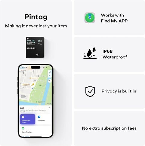 Momax Wallet Tracker Smart Finder - Rechargeable Slim Bluetooth Key Tracking Card with 1-Year Battery, Apple Find My (iOS Only), Item Locator for Luggage Tag, Suitcase, Passport, Backpacks, Mini Size in Saudi Arabia