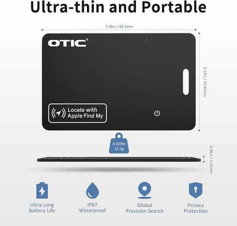 OTIC Slim Bluetooth Wallet Tracker, Tag for Apple Find My & Google Find Hub | 0.07in Ultra Slim Design, Dual System Tracking,Rechargeable Battery, Sound Alert, Waterproof Item Finder for Wallet & Luggage in Saudi Arabia