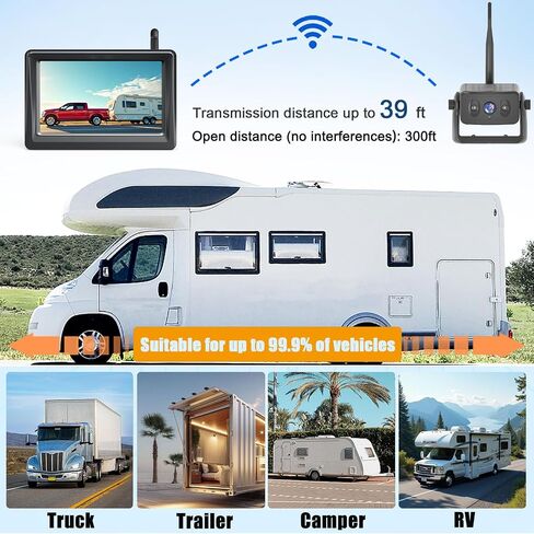 YEOIZO Solar Magnetic Wireless Backup Camera for Truck with 5' Monitor | No wiring/drill, 3-min install, night vision, rechargeable, Hitch Car/SUV/RV/trailer/Camper/horse, Rear View Reverse in Saudi Arabia