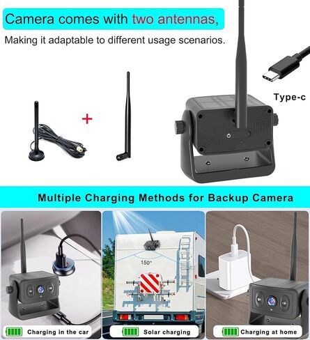 YEOIZO Solar Magnetic Wireless Backup Camera for Truck with 5' Monitor | No wiring/drill, 3-min install, night vision, rechargeable, Hitch Car/SUV/RV/trailer/Camper/horse, Rear View Reverse in Saudi Arabia