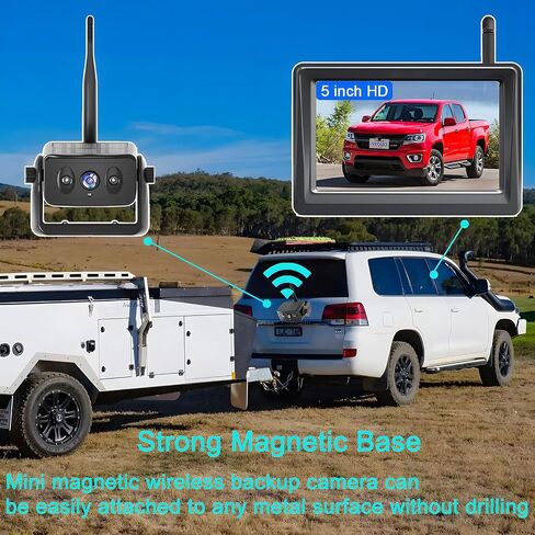YEOIZO Solar Magnetic Wireless Backup Camera for Truck with 5' Monitor | No wiring/drill, 3-min install, night vision, rechargeable, Hitch Car/SUV/RV/trailer/Camper/horse, Rear View Reverse in Saudi Arabia