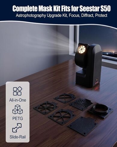 Astronomy Accessory Kit Fits for ZWO Seestar S50 Mask Pro Bahtinov Mask | 4x 6x 8x Diffraction Spikes Masks, Slide-Rail Dust Cover, for Deep Sky Imaging in Saudi Arabia