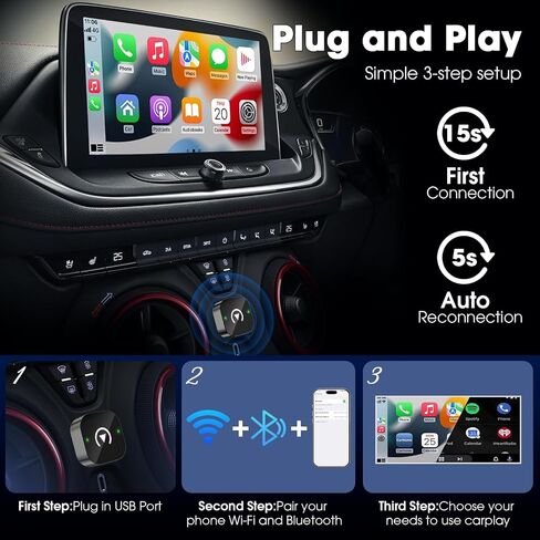 محول Carplay اللاسلكي وAndroid Auto 2026 ترقية CarPlay السلكية إلى تصميم USB صغير 2 في 1 مع اتصال سريع ومستقر لتشغيل السيارة لـ Apple iOS 10+، إصدار Android 11+ in Kuwait