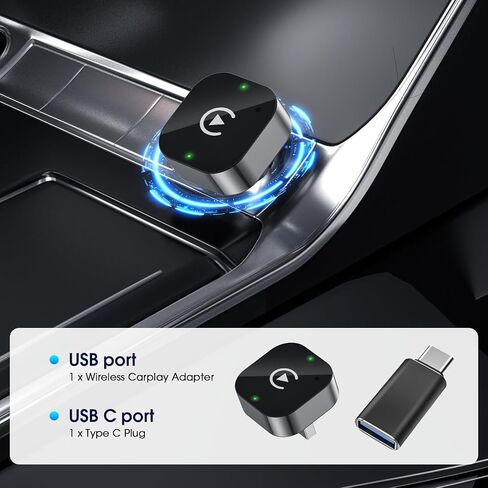 محول Carplay اللاسلكي وAndroid Auto 2026 ترقية CarPlay السلكية إلى تصميم USB صغير 2 في 1 مع اتصال سريع ومستقر لتشغيل السيارة لـ Apple iOS 10+، إصدار Android 11+ in Kuwait