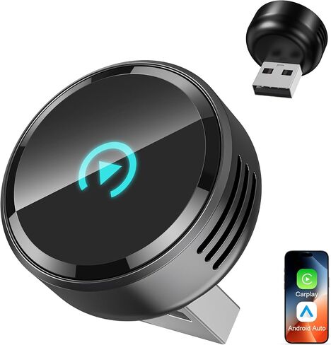Ultra Mini Circular Wireless CarPlay & Android Auto Adapter, 3-5s Fast Auto Reconnect, Aluminum Alloy Vent Design, 2-in-1 CarPlay Wireless Adapter for iOS & Android with USB A/C Port in Saudi Arabia