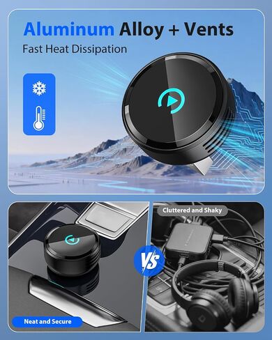 Ultra Mini Circular Wireless CarPlay & Android Auto Adapter, 3-5s Fast Auto Reconnect, Aluminum Alloy Vent Design, 2-in-1 CarPlay Wireless Adapter for iOS & Android with USB A/C Port in Saudi Arabia