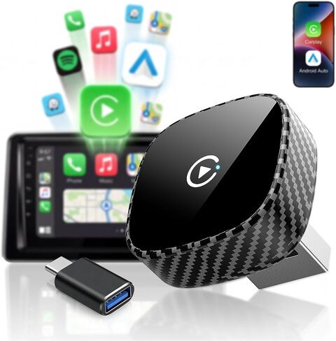 Wireless CarPlay Adapter for Apple iPhone & Android Auto 2026 Upgrade | Bluetooth & Wi-Fi, Plug & Play, 3X Fast Auto-Reconnect, No Latency, Convert Wired to Wireless Car Play Adapter (Black) in Kuwait