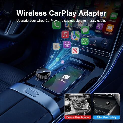Wireless CarPlay Adapter for Apple iPhone & Android Auto 2026 Upgrade | Bluetooth & Wi-Fi, Plug & Play, 3X Fast Auto-Reconnect, No Latency, Convert Wired to Wireless Car Play Adapter (Black) in Kuwait