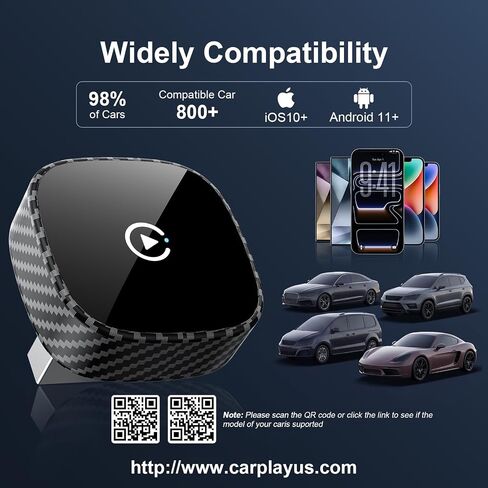 Wireless CarPlay Adapter for Apple iPhone & Android Auto 2026 Upgrade | Bluetooth & Wi-Fi, Plug & Play, 3X Fast Auto-Reconnect, No Latency, Convert Wired to Wireless Car Play Adapter (Black) in Kuwait