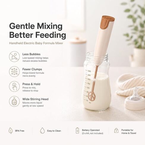 Handheld Electric Baby Formula Mixer with 2 Stirring Sticks, Battery Operated Bottle Mixer, Portable Low-Speed Stirrer for Baby Bottles, Formula, Protein Powder, Coffee, Home, Travel and Office Use in Saudi Arabia