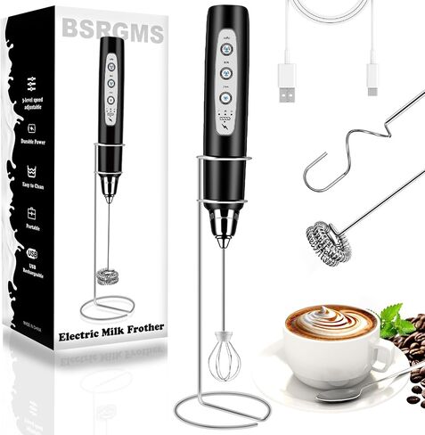 Milk Frother Wand Rechargeable Handheld Whisk Coffee 3 Speed Adjustable | Electric Whisk Drink Mixer with Stainless 3 Whisks Hand Frother , Foam Maker for Latte Cappuccino Matcha Egg Silver in Saudi Arabia
