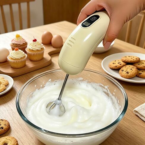 Cordless Hand Mixer with 5 Speed Modes, Handheld Electric Whisk, Hand Held Egg Beater with 2 Detachable Stir Whisks (White) in Saudi Arabia
