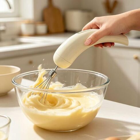 Cordless Hand Mixer with 5 Speed Modes, Handheld Electric Whisk, Hand Held Egg Beater with 2 Detachable Stir Whisks (White) in Saudi Arabia