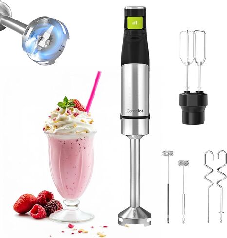 Consciot 4-in-1 Immersion Blender Handheld Max 1100W, Trigger Speed Control | Corded Stick Emulsifier with Entire Stainless Steel Blender Shaft, For Blending, Beating, Frothing, Mixing & More, Non-BPA in Saudi Arabia