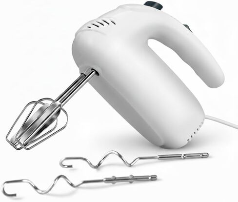 300W Hand Mixer Electric Handheld, 5 Speed Lightweight Kitchen Blender, Turbo Boost/Self-Control Speed Hand Held Beater Mixer with 4 Stainless Steel Whisks for Baking Cakes Eggs Cream, White in Saudi Arabia