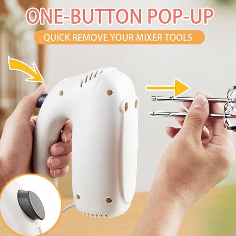 300W Hand Mixer Electric Handheld, 5 Speed Lightweight Kitchen Blender, Turbo Boost/Self-Control Speed Hand Held Beater Mixer with 4 Stainless Steel Whisks for Baking Cakes Eggs Cream, White in Saudi Arabia