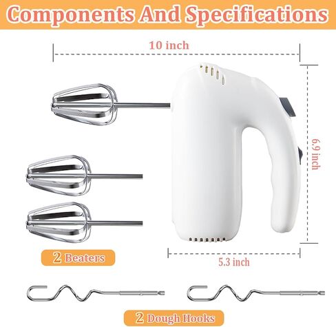300W Hand Mixer Electric Handheld, 5 Speed Lightweight Kitchen Blender, Turbo Boost/Self-Control Speed Hand Held Beater Mixer with 4 Stainless Steel Whisks for Baking Cakes Eggs Cream, White in Saudi Arabia