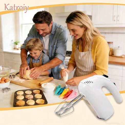 300W Hand Mixer Electric Handheld, 5 Speed Lightweight Kitchen Blender, Turbo Boost/Self-Control Speed Hand Held Beater Mixer with 4 Stainless Steel Whisks for Baking Cakes Eggs Cream, White in Saudi Arabia