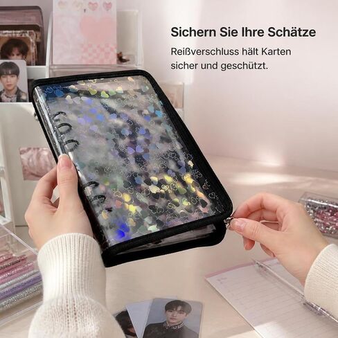Holographic Heart Zipper Binder | Loose-leaf Binding, Photo Album Application, Secure Zipper Closure, Metal Rings, For Planner in Kuwait
