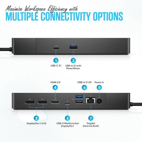 Dell WD19S Docking Station Dual Monitor - 180W USB-C Dock, HDMI DisplayPort | Features mini-DisplayPort, 2x USB-C & 3x USB-A 3.0 for full expansion in Saudi Arabia