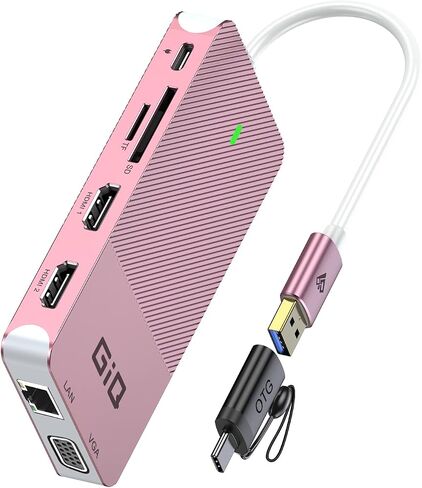 USB Docking Station GIQ USB C HUB USB 3.0 to Dual HDMI VGA Adapter Triple Display USB C Laptop Docking Station Dual Monitor HDMI Splitter Extender Compatible with MacBook M1 M2 M3 M4 M5 USB Dock in Saudi Arabia