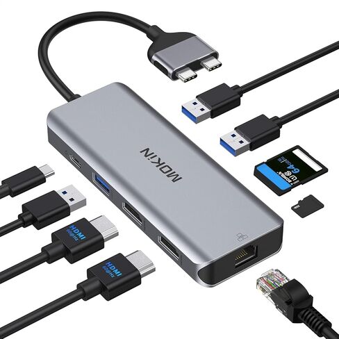 MOKiN MacBook Pro Docking Station Dual Monitor MacBook Pro/Air HDMI Adapter | 9 in 1 USB C Adapters for MacBook Pro Air Mac HDMI Dock Dongle Dual USBC to Dual HDMI,Ethernet,3USB,SD/microSD,100W PD in Saudi Arabia