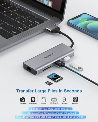 MOKiN MacBook Pro Docking Station Dual Monitor MacBook Pro/Air HDMI Adapter | 9 in 1 USB C Adapters for MacBook Pro Air Mac HDMI Dock Dongle Dual USBC to Dual HDMI,Ethernet,3USB,SD/microSD,100W PD in Saudi Arabia