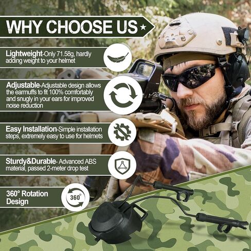 PROHEAR BR03 ARC Adapter for Peltor Shooting Earmuffs, Tactical Helmet Rail Adapter for Airsoft Hunting Hearing Protection, Black in Saudi Arabia