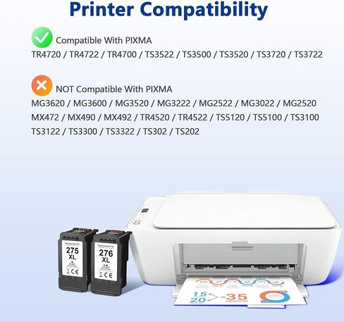 PG-275XL CL-276XL Replacement for Canon 275 and 276 Ink Cartridges for Canon Ink 275 and 276 275XL 276XL Combo Pack Use to PIXMA TR4720 TS3522 TR4700 TS3722 TS3500 TS3520 TS3720 TR4722 (2 Pack) in Saudi Arabia