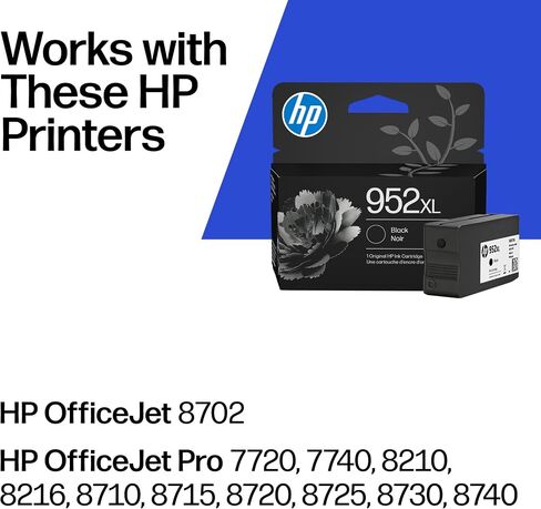 خرطوشة حبر سوداء عالية الإنتاجية HP 952XL | يعمل مع OfficeJet 8702، Pro 7720، 7740، 8210، 8710، 8720، 8730، 8740 Series | F6U19AN in Kuwait