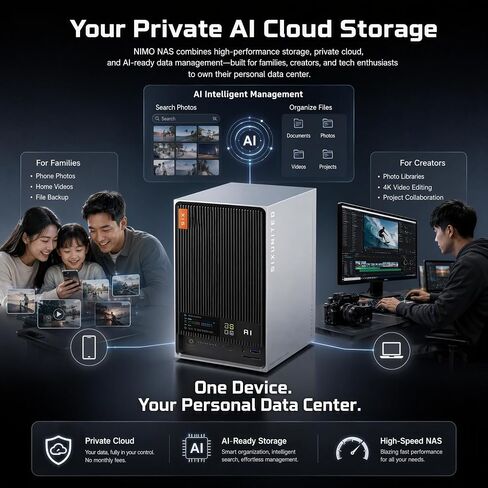 NIMO AI NAS, Agentic Computer Mini PC and AI Server, Intel Core Ultra 5 320 (up to 4.6 GHz, beat AI 5 340) up to 132TB ZFS Hybrid Storage, for 24hr AI Agent in Saudi Arabia