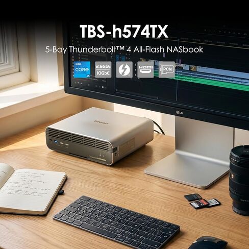 QNAP TBS-h574TX-i5U-16G 5-Bay Thunderbolt 4 All-Flash NASbook | E1.S/M.2 NVMe قابل للتبديل السريع، 10 جيجابت + 2.5 جيجابت، QuTS Hero ZFS، لـ DIT، تحرير 4K/8K والمؤثرات البصرية in Kuwait