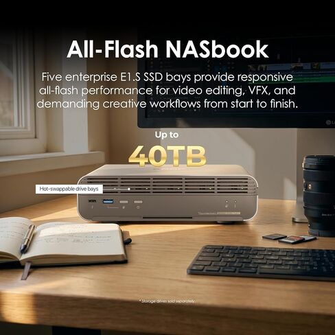 QNAP TBS-h574TX-i5U-16G 5-Bay Thunderbolt 4 All-Flash NASbook | E1.S/M.2 NVMe قابل للتبديل السريع، 10 جيجابت + 2.5 جيجابت، QuTS Hero ZFS، لـ DIT، تحرير 4K/8K والمؤثرات البصرية in Kuwait