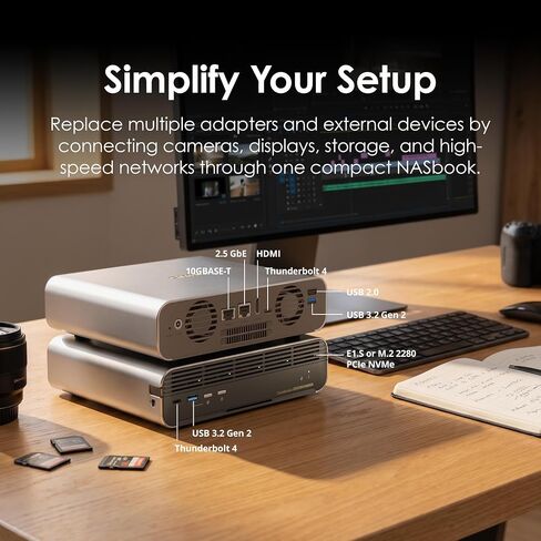 QNAP TBS-h574TX-i5U-16G 5-Bay Thunderbolt 4 All-Flash NASbook | E1.S/M.2 NVMe قابل للتبديل السريع، 10 جيجابت + 2.5 جيجابت، QuTS Hero ZFS، لـ DIT، تحرير 4K/8K والمؤثرات البصرية in Kuwait