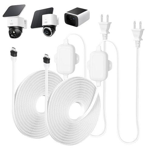 محول طاقة بطول 30 قدم مصمم لكاميرا eufy Security SoloCam S220/S340/S4/E30/E42 وeufyCam S330/S3 Pro وeufy Security Indoor Cam S350/E30، شاحن وكابل تمديد يوفران شحنًا مستمرًا (2) in Kuwait
