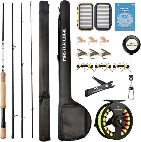 Fly Fishing Combo Starter Kit, Graphite Rod and Reel with Case | Graphite fly rod with cork handle, die-cast aluminum reel, fly box, flies, carry case and accessories for beginners in Saudi Arabia