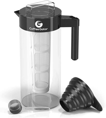 Coffee Gator Cold Brew Coffee Maker, 47 oz Iced Coffee | and Iced Tea Pitcher with Borosilicate Glass Carafe, Reusable Filter, Leak-Resistant Lid for Home Brewing, Travel, Camping in Kuwait