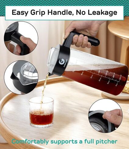 Coffee Gator Cold Brew Coffee Maker, 47 oz Iced Coffee | and Iced Tea Pitcher with Borosilicate Glass Carafe, Reusable Filter, Leak-Resistant Lid for Home Brewing, Travel, Camping in Kuwait