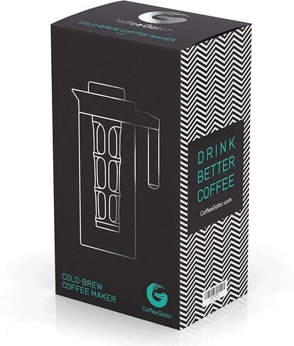 Coffee Gator Cold Brew Coffee Maker, 47 oz Iced Coffee | and Iced Tea Pitcher with Borosilicate Glass Carafe, Reusable Filter, Leak-Resistant Lid for Home Brewing, Travel, Camping in Kuwait