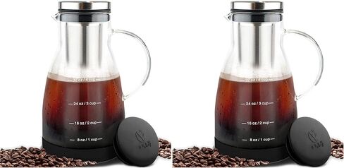 ماكينة تحضير القهوة الباردة من Bean Envy - إبريق زجاجي للمشروبات الباردة سعة 32 أونصة | بوروسيليكات خالية من البيسفينول A، فلتر من الفولاذ المقاوم للصدأ، آمن للاستخدام في غسالة الأطباق، إغلاق محكم، ماكينة تحضير الشاي المثلج، قاعدة من السيليكون in Kuwait