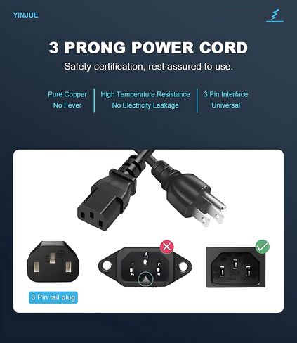 3 Prong Universal Kitchen Appliance AC Power Cord 3FT 10A 125V 18AWG | Replacement Cord Fits IPowerXL Smokeless Grill, Rice Cooker, Power Quick Pot, Soy Milk Maker and More Devices in Saudi Arabia