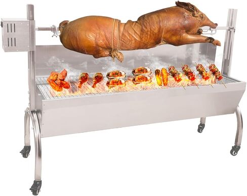 Electric BBQ Rotisserie Grill Kit, 46 Inch 132LBS Capacity, Automatic 50W Motor Height Adjustable Universal Roaster Stand, Stainless Steel Spit Kit, Roaster for Pig Lamb Goat in Saudi Arabia