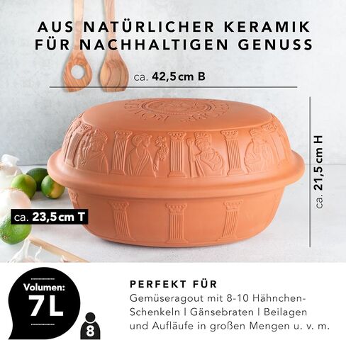 Romertopf Clay Roaster | Non-Stick Dutch Oven | Healthy Pot Cooking | Clay Baker | Versatile Cooking Vessel - 7.3 Quarts (7 Liters) For Up To 8 People in Saudi Arabia