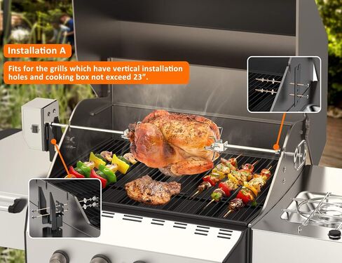 onlyfire Stainless Steel Grill Rotisserie Kit for Most Gas Grills | With 6W/110V Electric Motor, 28 x 0.35" Hexagon Spit Rod in Kuwait