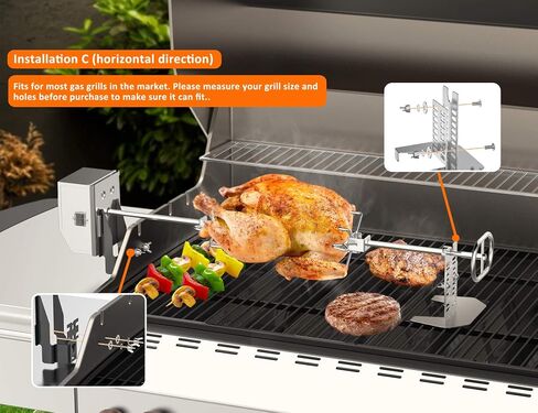 onlyfire Stainless Steel Grill Rotisserie Kit for Most Gas Grills | With 6W/110V Electric Motor, 28 x 0.35" Hexagon Spit Rod in Kuwait